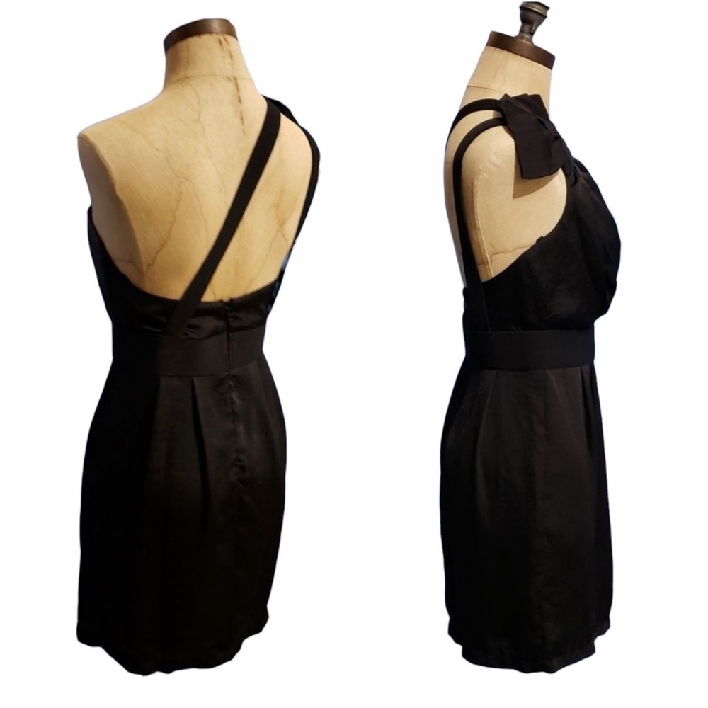 BCBGeneration One Shoulder Black Dress Size 2 Open Back Structured Cocktail - Picture 6 of 9